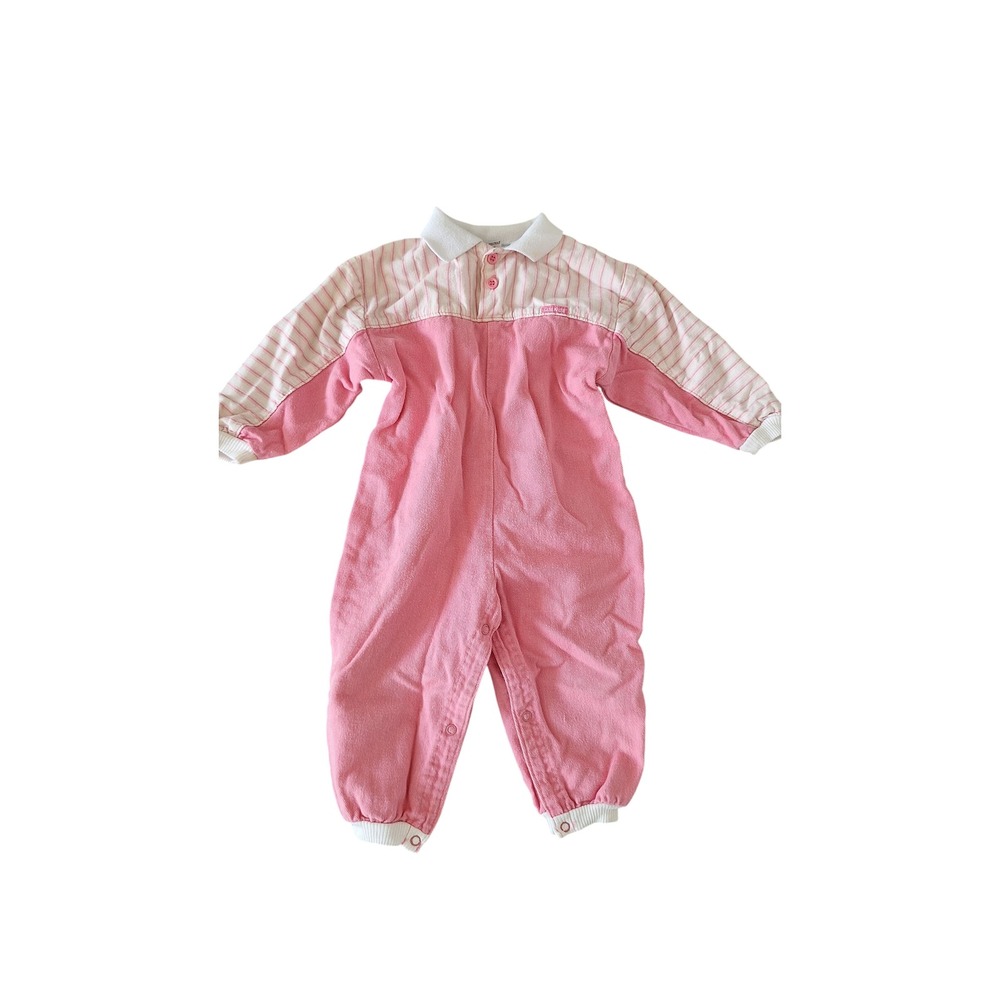 Vintage OshKosh B'gosh Pink Striped Polo Romper 24 Months Made in USA Cotton